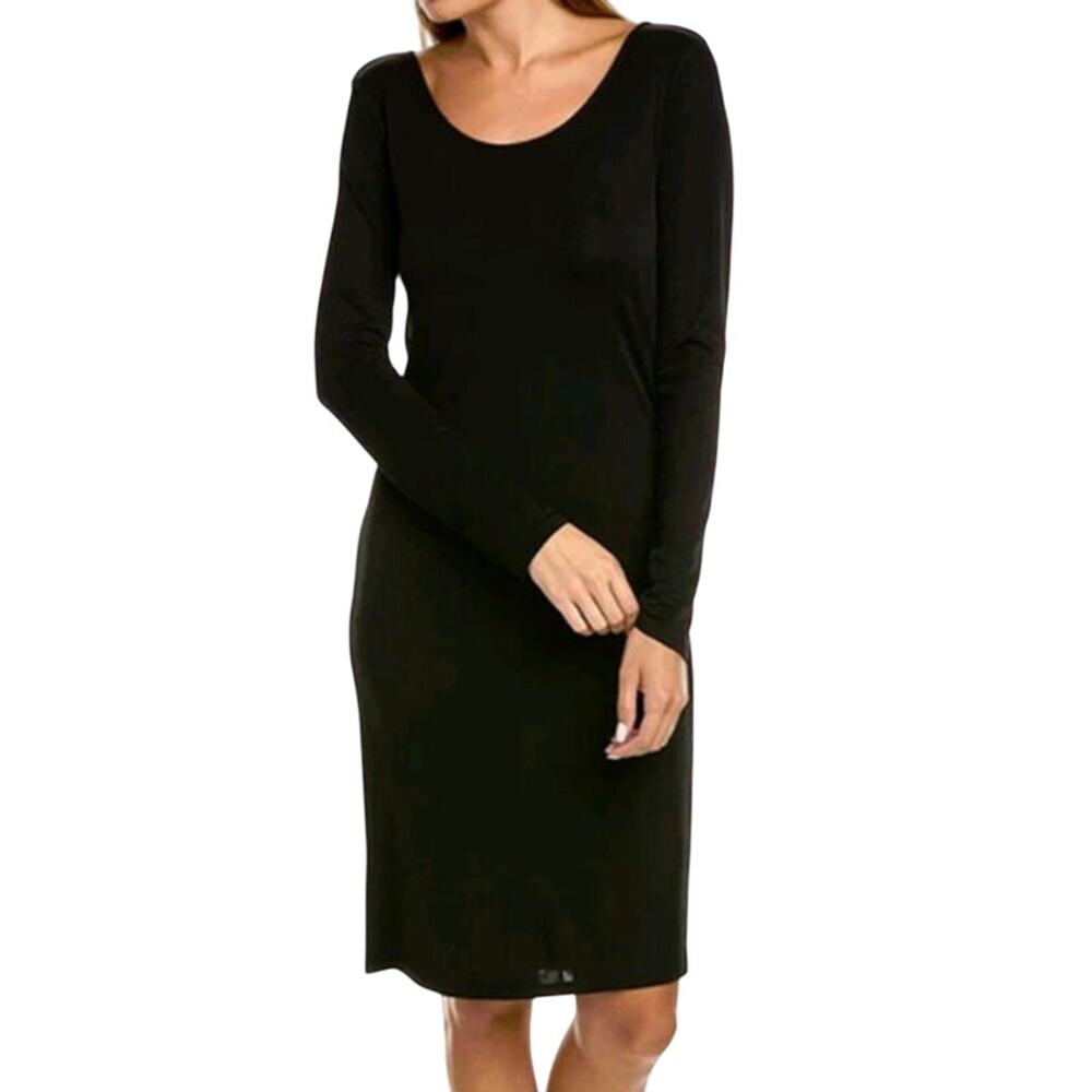 NWT Josie Natori Black Drape Cowl Back Matte Jersey Dress Corp-Goth Quiet Luxe